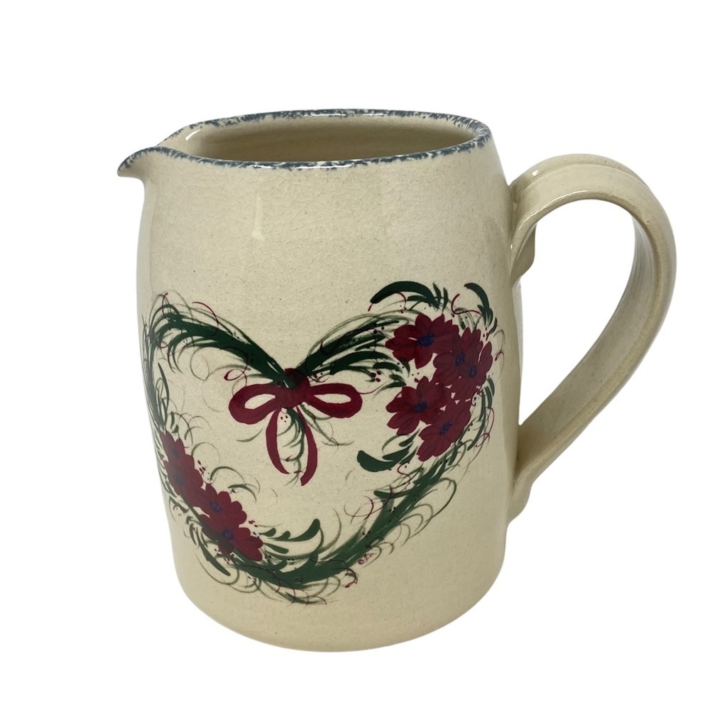 Casey Pottery Burgundy Floral Design Pitcher. Hand Made.